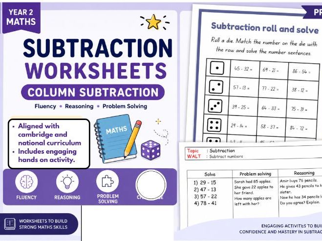 Year 2 Column Subtraction without Regrouping Lesson Pack | PPT, Worksheets & Activity
