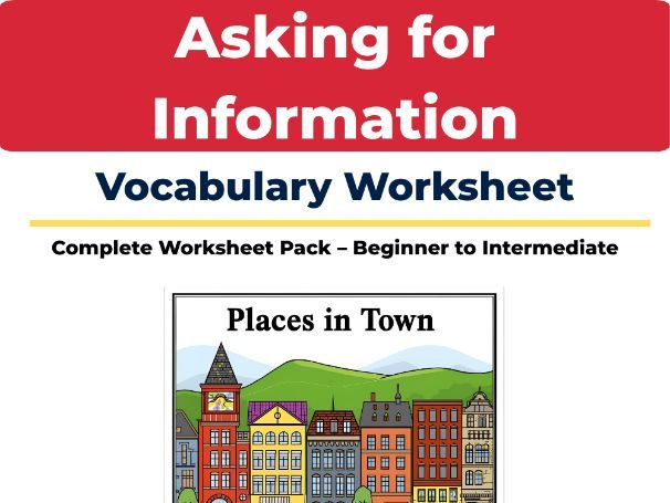 Asking for Information Worksheet | ESL Vocabulary Activity | Places in Town