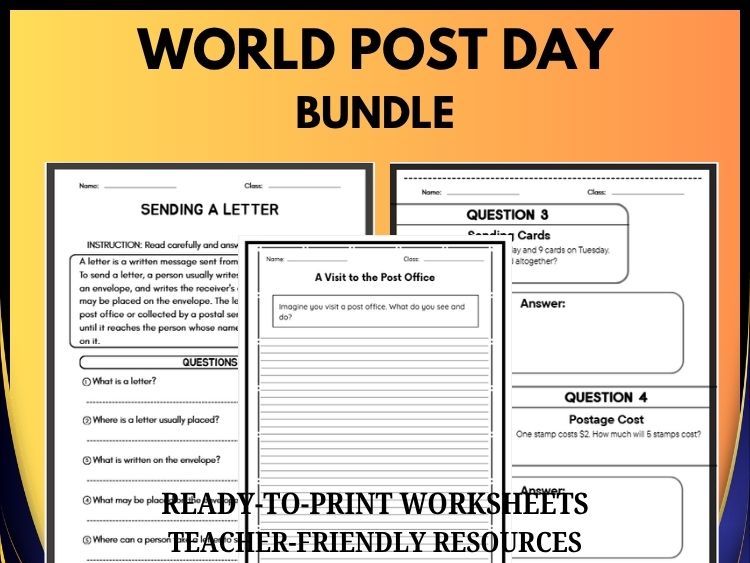 World Post Day Bundle | Reading Comprehension, Writing & Math Activities Grades 2–8