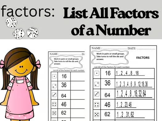 Factors & Multiples Dice Find All Factors Game Printable Activities , Centers