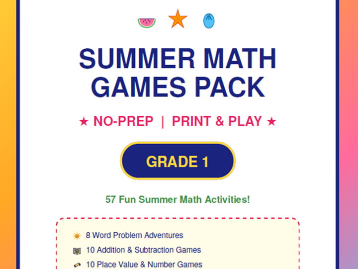 1st Grade Summer Math Games Pack | No-Prep Printables
