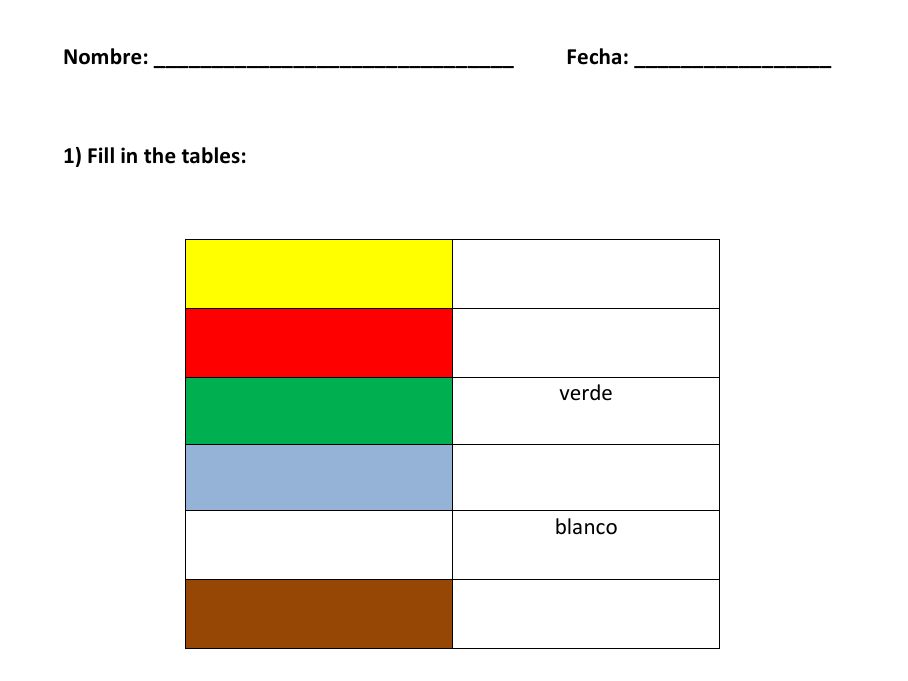 Spanish Colours Worksheet | Los colores