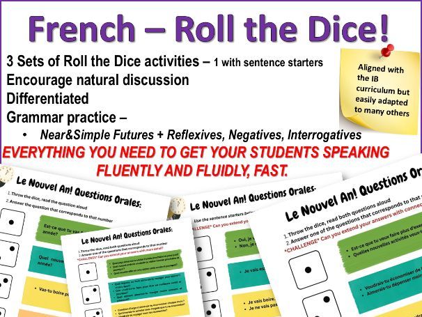 Roll the Dice French Speaking Games – New Year's Activities