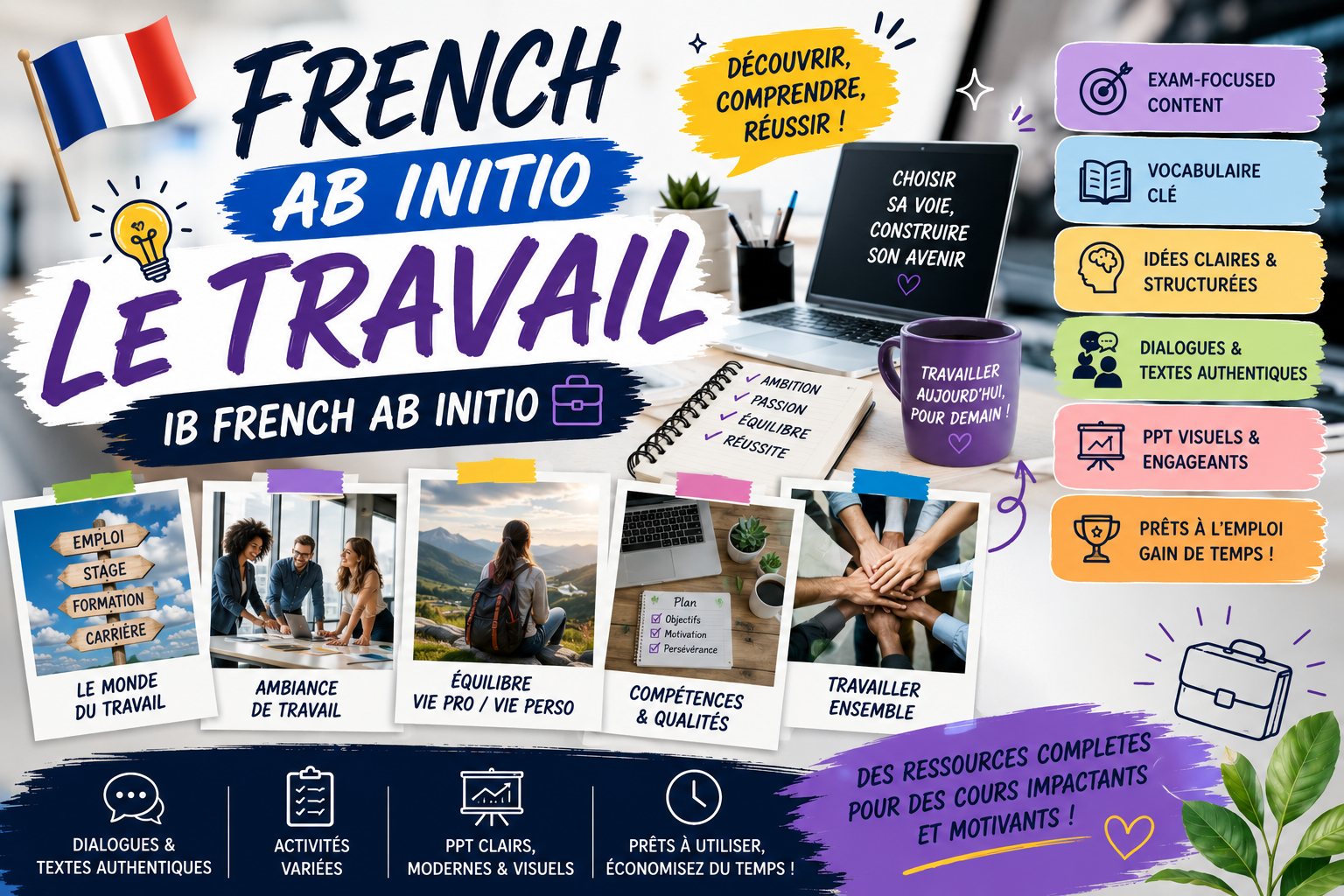 IB French Ab Initio PPT Bundle - Organisation sociale - Le travail