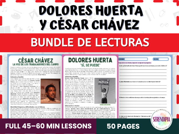 Dolores Huerta & César Chávez Reading Passages and Comprehension Activities in Spanish B2-C1-C2 Level | BUNDLE | Civil Rights Leaders