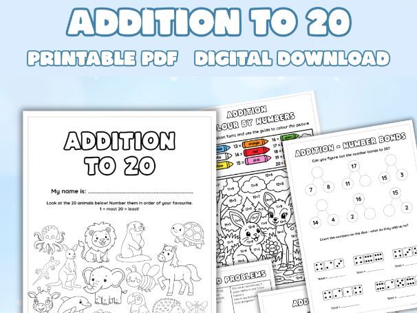 Addition to 20 Worksheets | Kindergarten Reception Maths | 1st Grade & Year 1