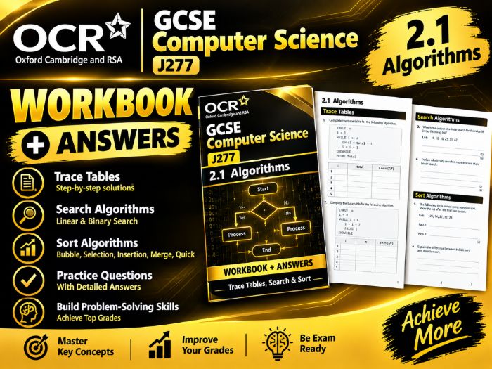 OCR GCSE Computer Science J277 2.1 Algorithms Workbook | Trace Tables, Search & Sort + Answers