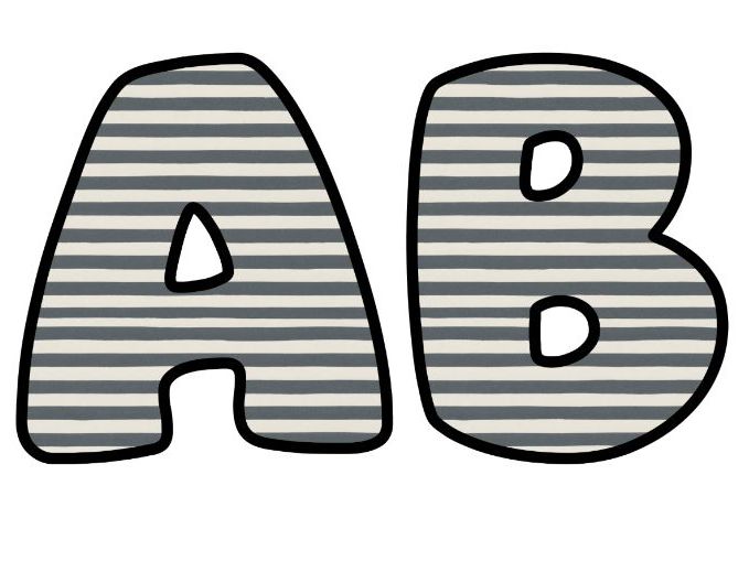 Grey Stripes Art Lettering Set for Classroom Display | Upper & Lowercase, 0-9 and Signs