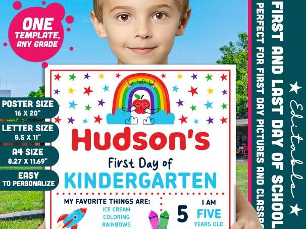 First and Last Day of School Pictures Sign, Editable PDF & PowerPoint Back to School Photo Board