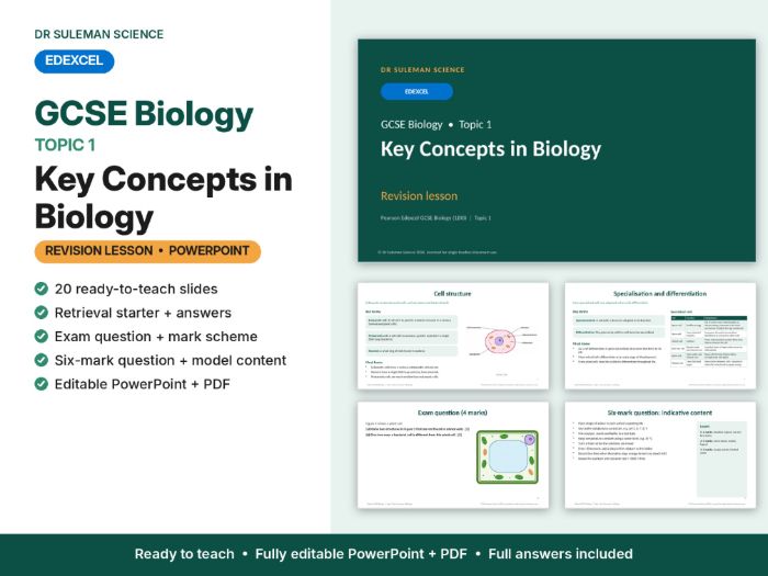 Edexcel GCSE Biology Topic 1 Key Concepts in Biology Revision Lesson