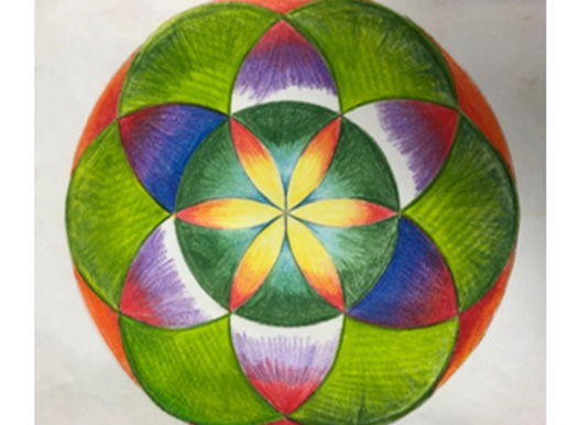 Art creating a flower of life.  Formal elements Shape, Form and Colour