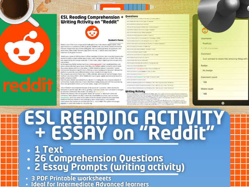 ESL Reading Comprehension + Writing Activity Worksheets - Reddit
