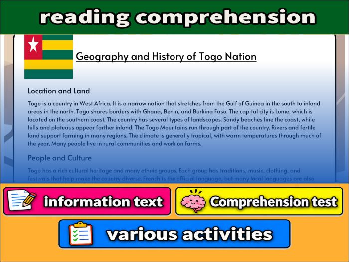 Geography and History of Togo Nation- Reading Comprehension, Worksheet & Activities
