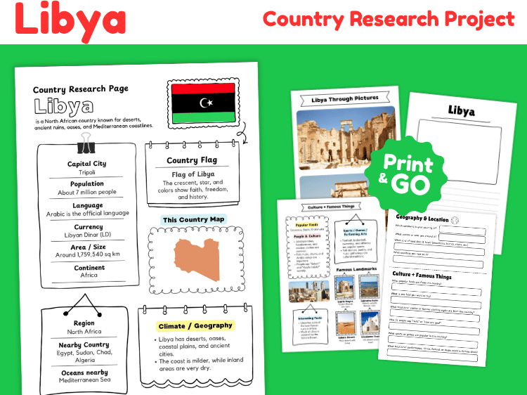 Libya Country Research Project | Geography & Culture Worksheets