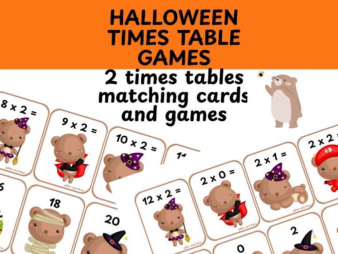 2 times table game cards Halloween themed
