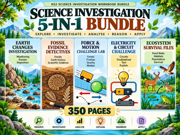 KS2 Science Investigation Bundle Years 4–6 350 Pages 5 STEM Workbooks
