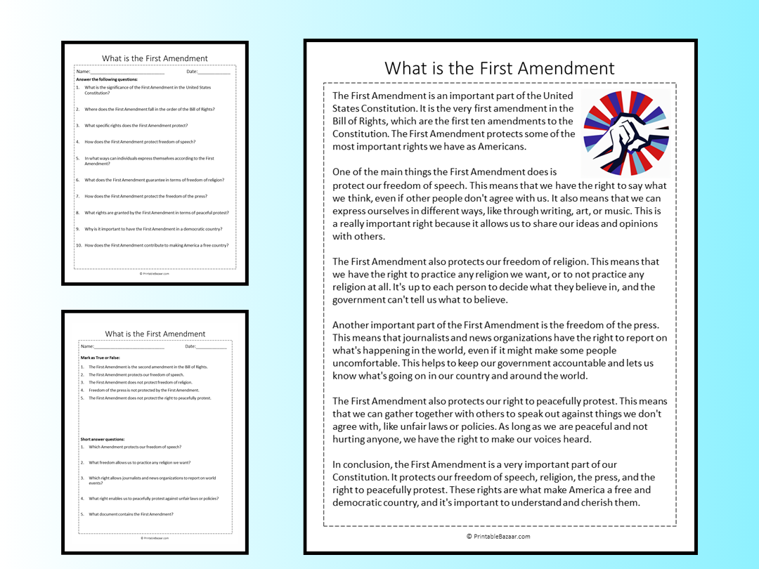 What is the First Amendment Reading Comprehension Passage Printable ...