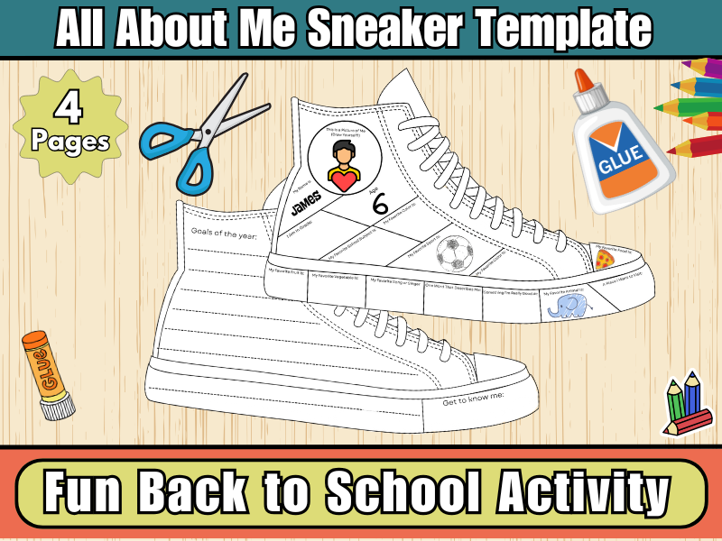 All About Me Sneaker Craft Activity-Beginning of Year First Day-Back to School