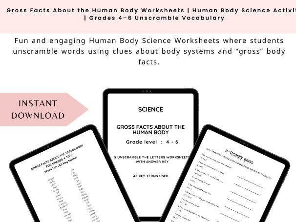 Gross Facts About the Human Body Worksheets | Human Body Science Activity