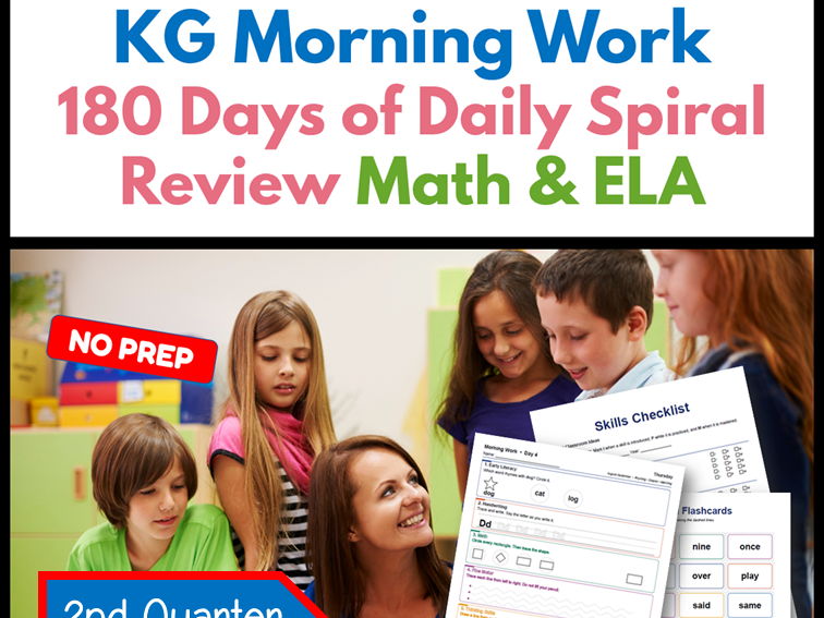 KG Morning Work | 180 Days of Daily Spiral Review | Math & ELA | 2nd Quarter