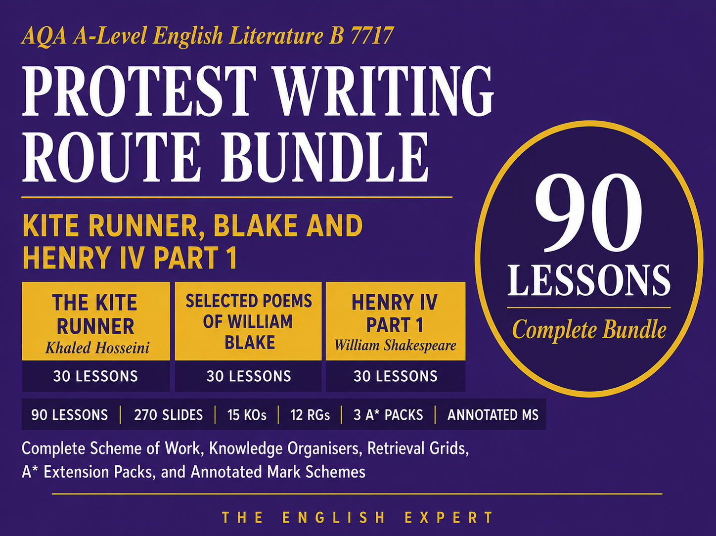 AQA A-Level English Literature B 7717 | Protest Writing Route Bundle | Kite Runner, Blake and Henry IV Part 1