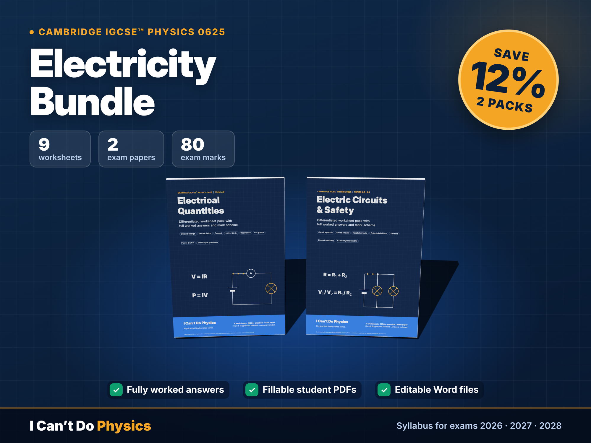 IGCSE Physics 0625 Electricity Worksheet Bundle (2 Packs)
