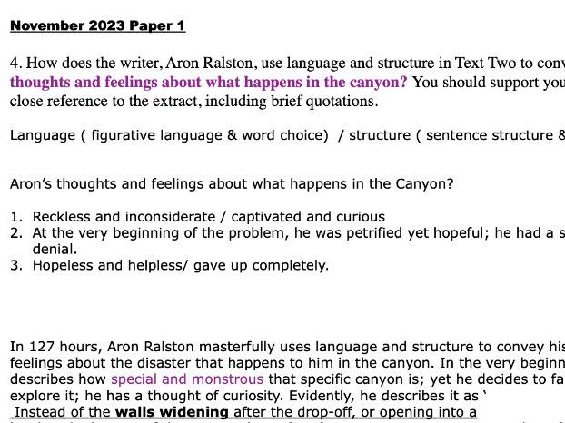 IGCSE Edexcel: '127 Hours' / Between a Rock and a Hard Place (Notes & Model Answer)