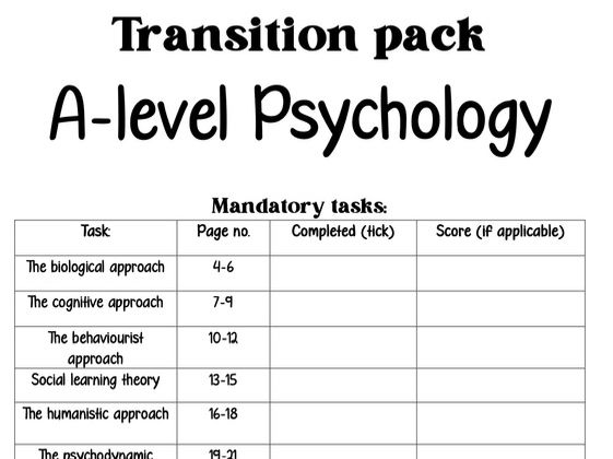 Year 12 AQA Psychology A-level summer transition booklet