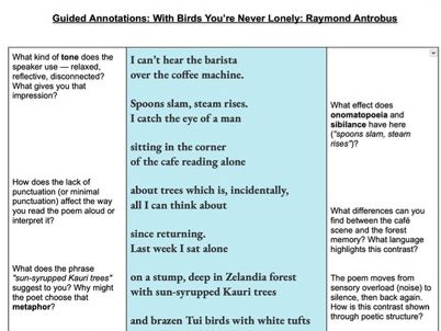 Guided Poetry Annotations: With Birds You’re Never Lonely (Raymond Antrobus)