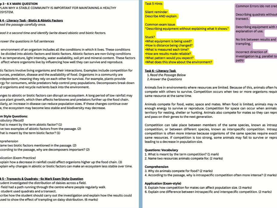 Paper 2 Revision/Worksheet/AQA/Biology/Combined Science/Adaptations/Interdependence/Competition