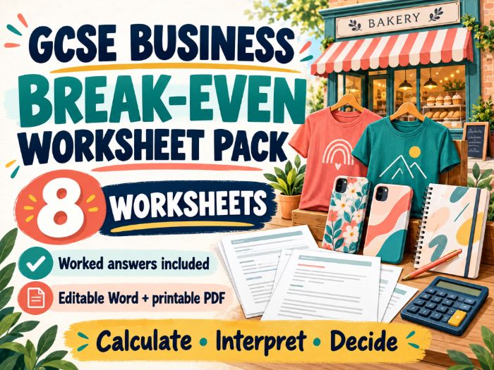 GCSE Business Break-Even Worksheet Pack | 8 Activities with Answers