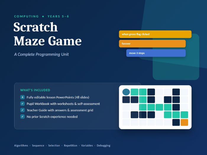 Scratch Maze Game — Complete Computing Unit (Years 5–6) | 6 Lessons, Slides, Workbook & Assessment