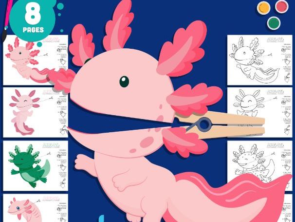 Axolotl Clothespin Puppets, Color Cut and Create Animal Craft Activity