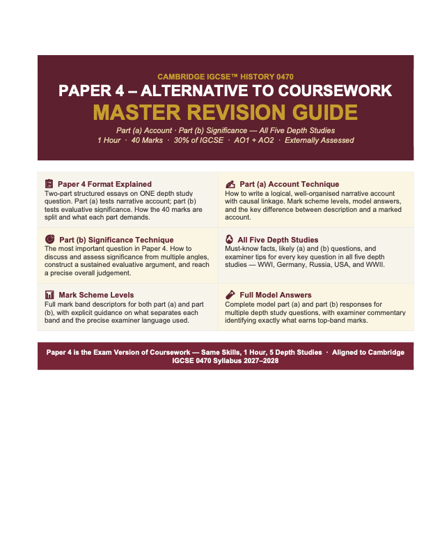 CIE IGCSE History 0470 Paper 4 Alternative to Coursework Revision Guide ...