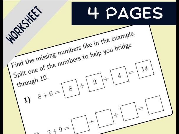 Add and Subtract by Bridging Through 10 up to 20 Missing Numbers Worksheet