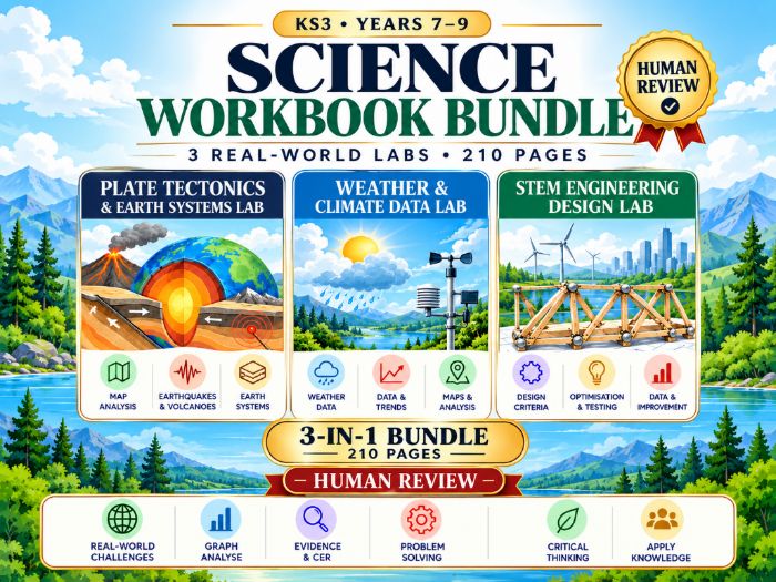 KS3 Science Workbook Bundle Plate Tectonics, Weather & Climate, STEM Years 7–9 210 Pages