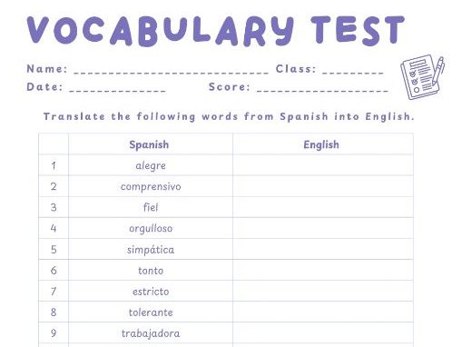 AQA Identity and Relationships Vocabulary Test Pack