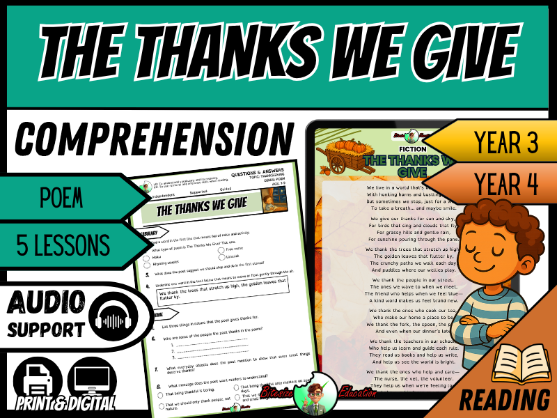The Thanks We Give | Reading Comprehension | Year 3/4
