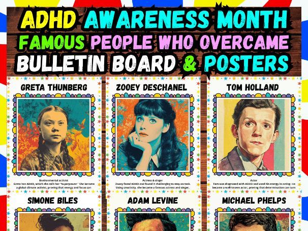 ADHD Awareness Month Posters  Motivational People Who Overcame Bulletin Board