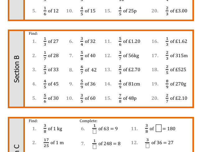 Finding fractions of quantities differentiated