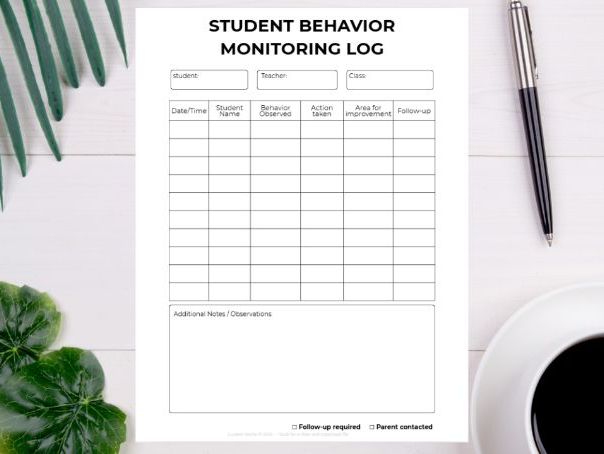 Student Behavior Monitoring Log | Classroom Behavior Tracker | Behaviour Record Template Printable