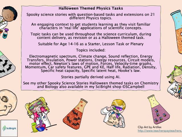 Halloween  Science Themed Physics - GCSE 9-1 - 21 Tasks: Starter, Lesson Task or Plenary