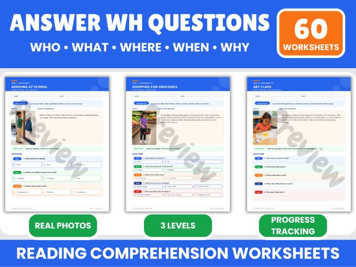 WH Questions Worksheets with Real Photos
