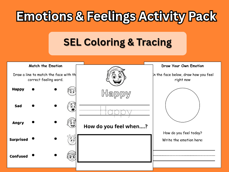 Emotions & Feelings Activity Pack – SEL Coloring & Tracing | EYFS & KS1
