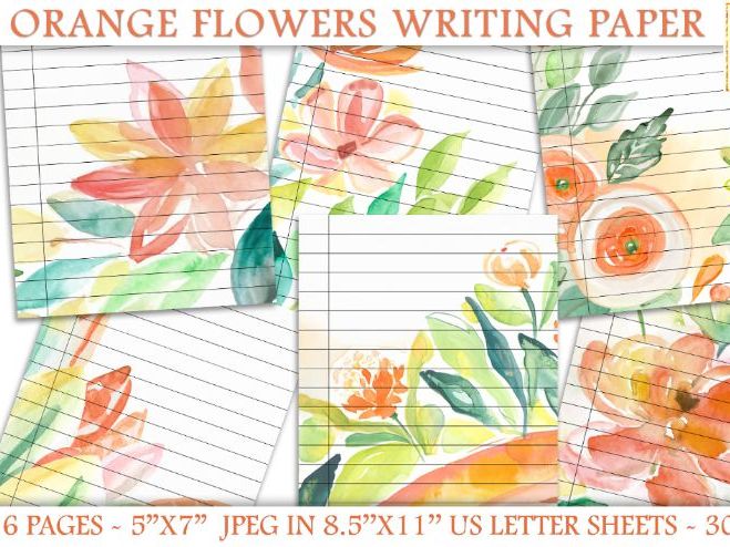 Orange Flowers Printable Writing Paper