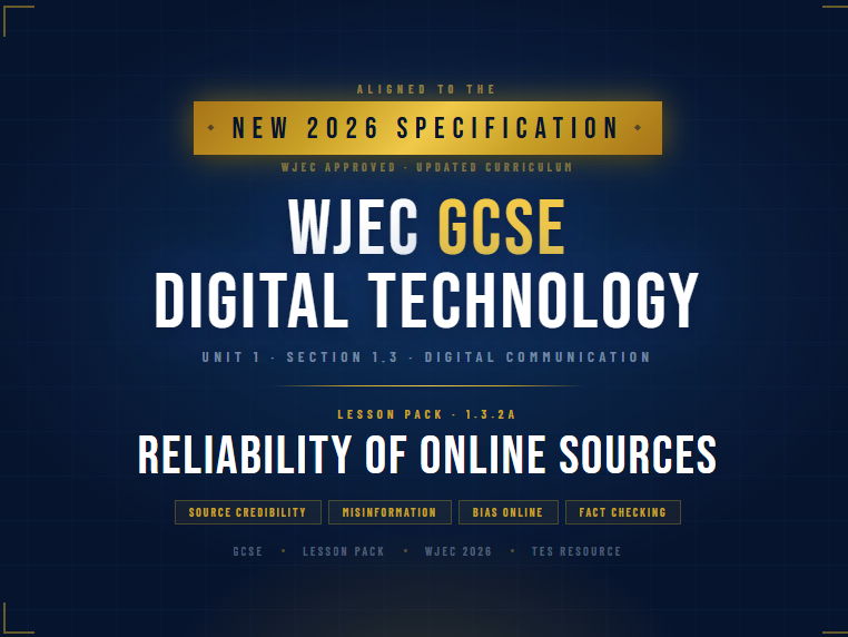 NEW 2026 WJEC GCSE Digital Technology 1.3.2A Reliability of Online Sources | Lesson Pack