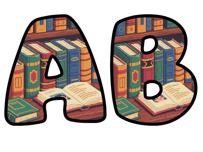 Story Books Retro 8-Bit Pixel Alphabet Letters | Classroom Display, A-Z 0-9