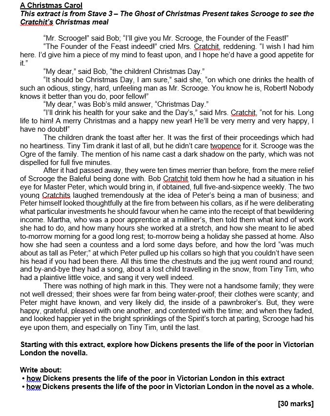 AQA GCSE English A Christmas Carol Practice Questions Stave 3