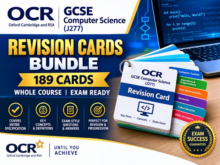 OCR GCSE Computer Science J277 Complete Revision Cards | All 11 Topics | 189 Cards | C1 & C2
