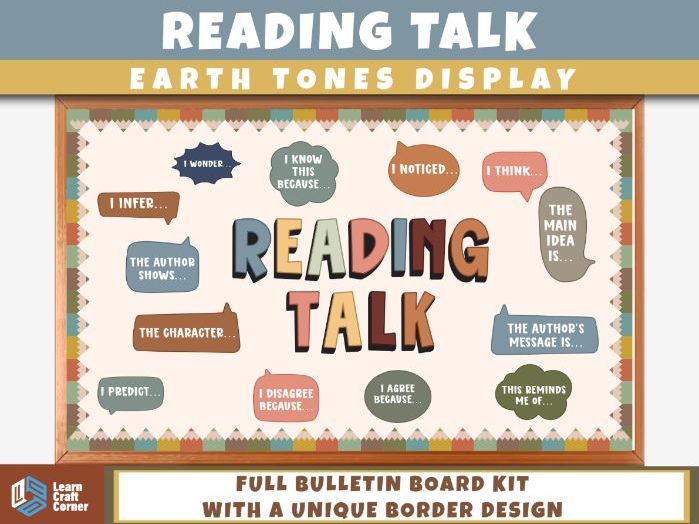 Reading Talk Bulletin Board | Earth Tone Reading Discussion Sentence Stems